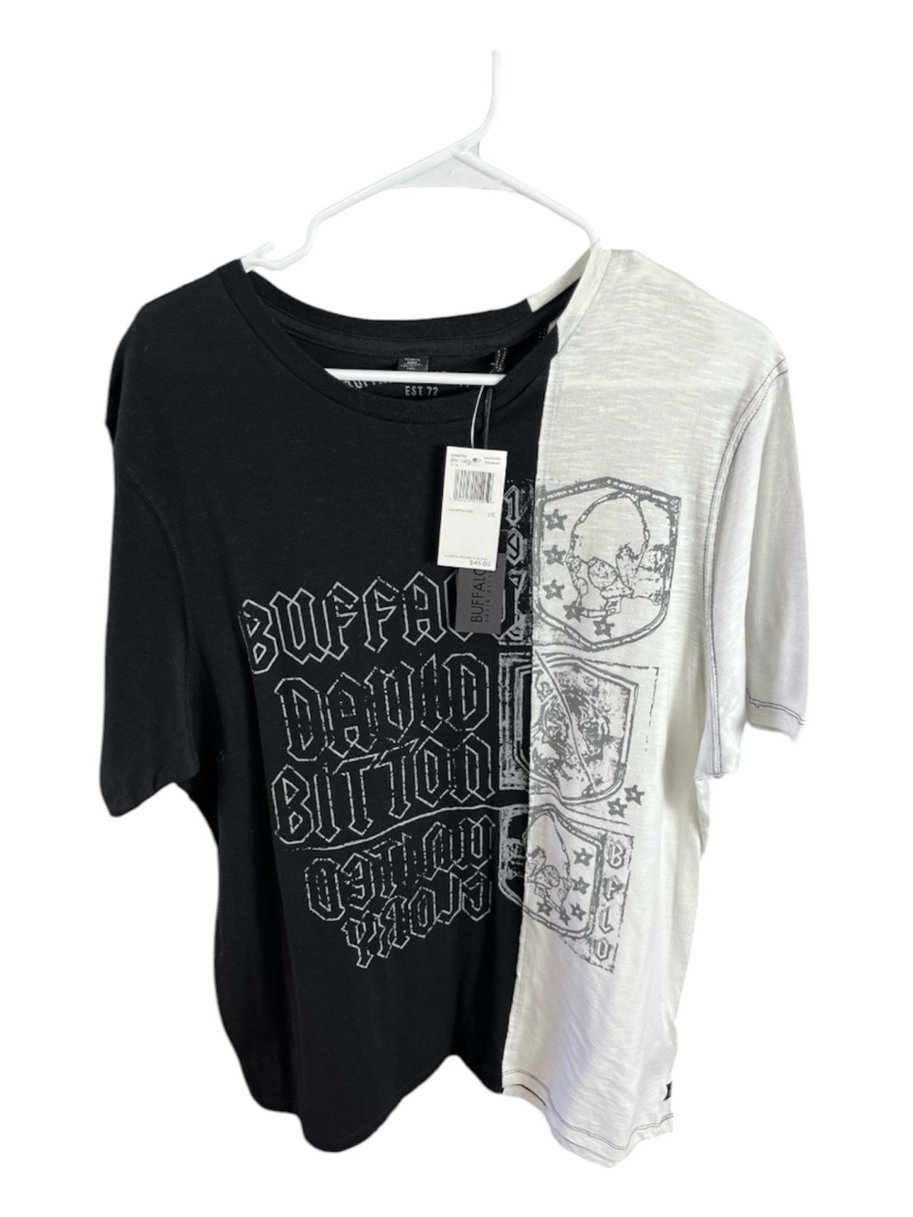Buffalo David Bitton Split Graphic Skull T-Shirt Black White Men's L NWT